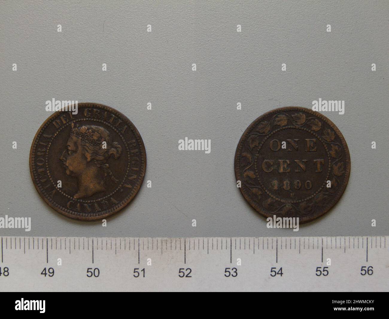 1 cent de Londres avec Victoria, reine de Grande-Bretagne. Objet: Victoria, Reine de Grande-Bretagne, britannique, 1819–1901, a statué 1837–1901 monnaie: LondonDesigner: Leonard Charles Wyon, britannique, 1826–1891 Banque D'Images