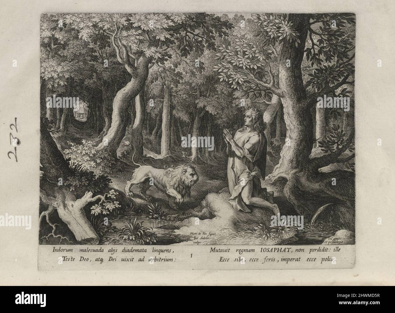 Iosaphat, pl. 1 de 25 de la série Trophaeum Vitae Solitariae (Hermites mâles). Editeur: Johann Sadeler I, Flamand, 1550–1600After: Maarten de Vos, Flamand, 1532–1603Publisher: Rafael Sadeler I, Flamand, 1560–1628 Banque D'Images