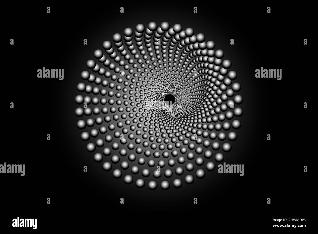 3D demi-ton points cercle, modèle de logo rond, vecteur cadre en pointillés . élément de conception isolé sur fond noir Illustration de Vecteur