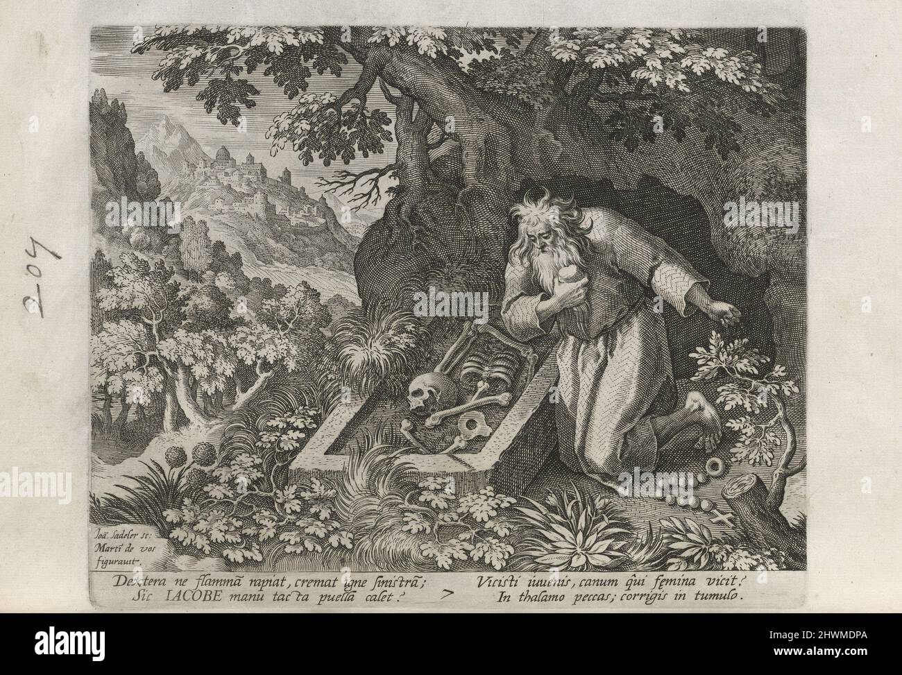 Jacob, pl. 7 de 30 de la série Sylvae Sacrae (Hermites en paysages): Jacob. Editeur: Johann Sadeler I, Flamand, 1550–1600After: Maarten de Vos, Flamand, 1532–1603Publisher: Rafael Sadeler I, Flamand, 1560–1628 Banque D'Images