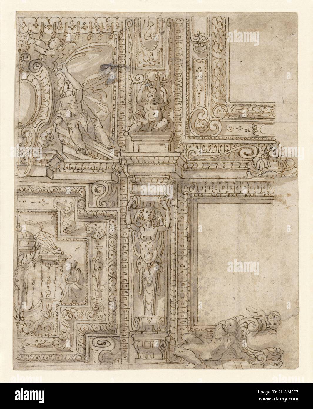 Détail de l'ornementation du plafond. Artiste, éventuellement par : Cherubino Alberti, Italien, 1553–1615 Banque D'Images