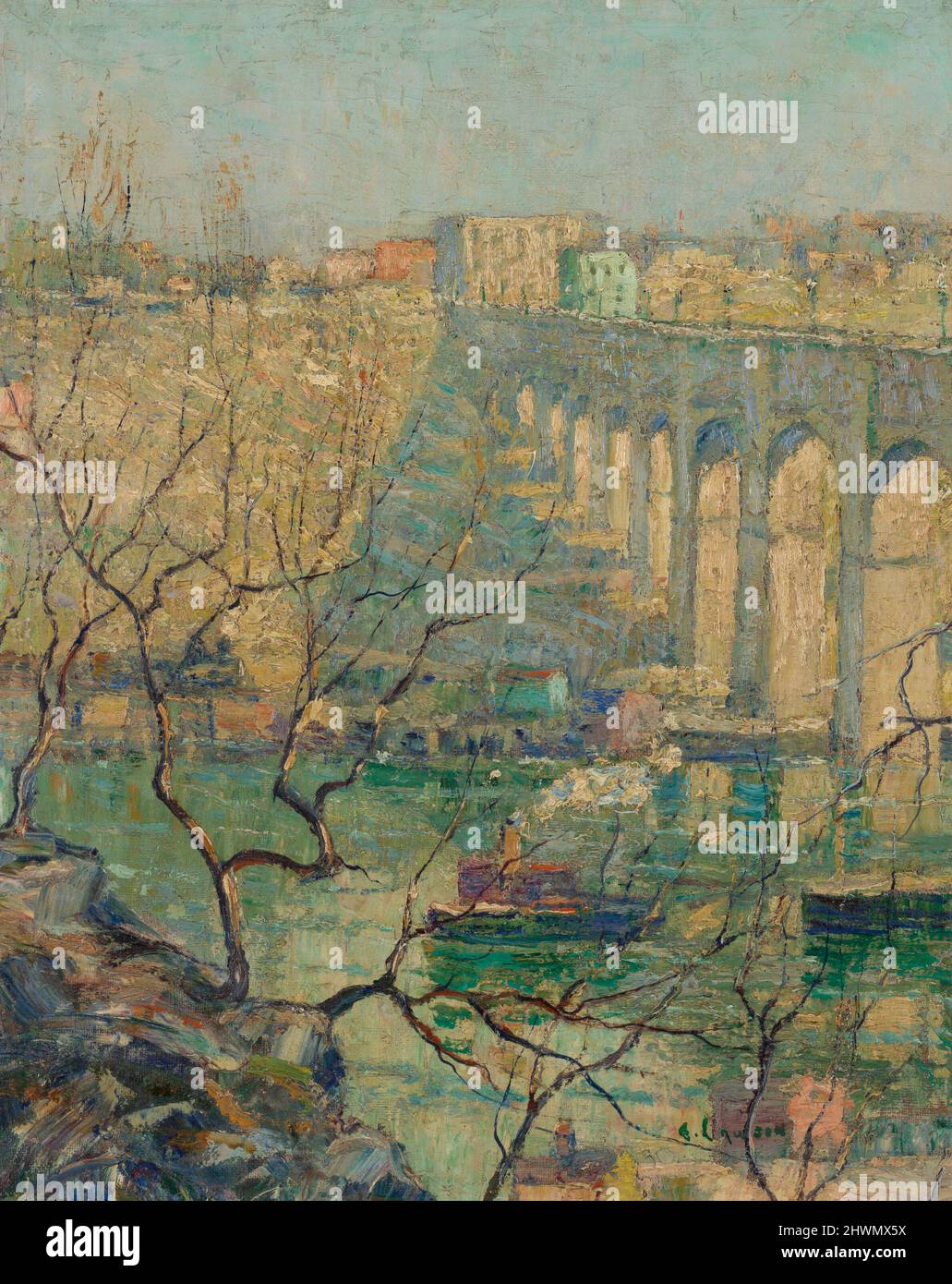 Vue sur le pont. Artiste: Ernest Lawson, américain, 1873–1939 Banque D'Images