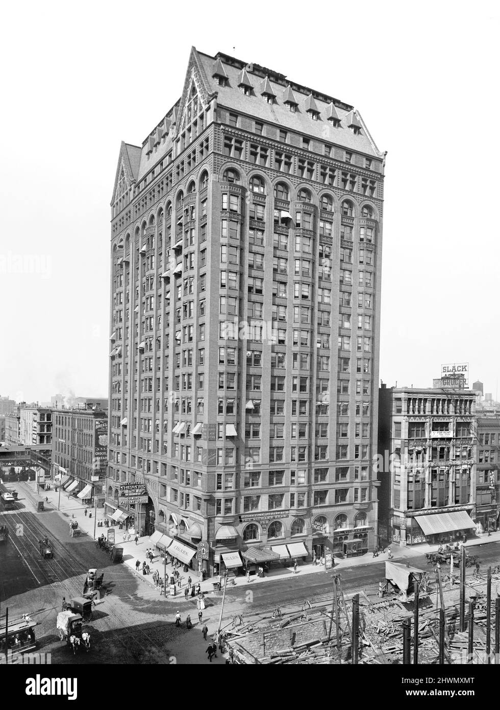 Masonic Temple Building, à l'angle de Randolph et State Streets, Chicago, Illinois, États-Unis, Detroit Publishing Company, 1901 Banque D'Images