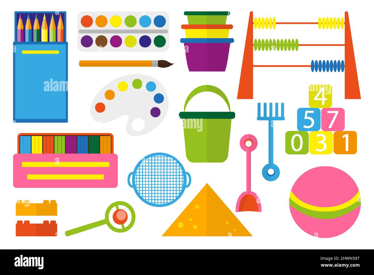 Enfants jouet logique développer le jeu actif créatif. Jeux d'extérieur Montessori système de développement de la petite enfance préscolaire enfant coloré dessin objet sport finemotor compétence modélisation sandbox isolé hite Illustration de Vecteur