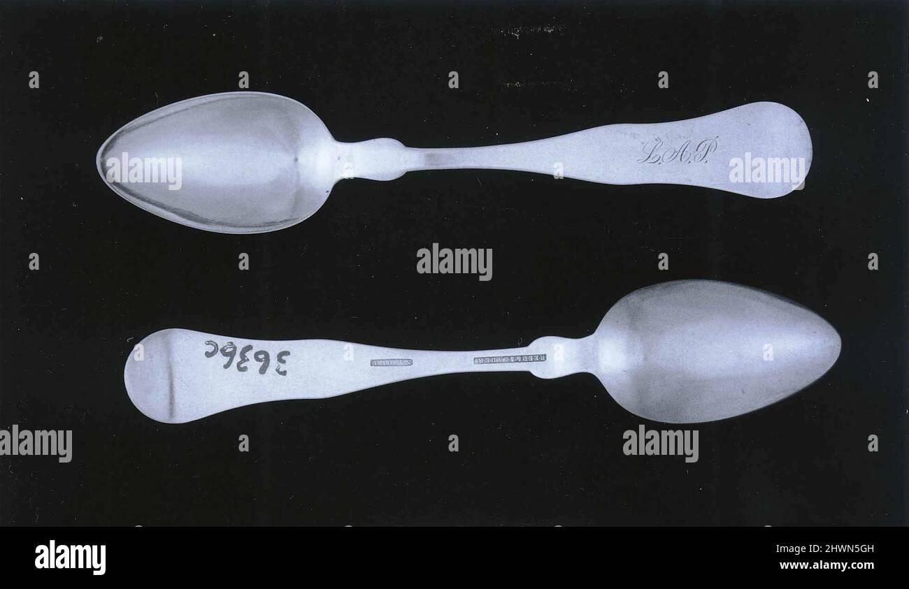 Douze cuillères à café. Fabricant: Reed et Slater, actif ca. 1845 - 1850 Banque D'Images