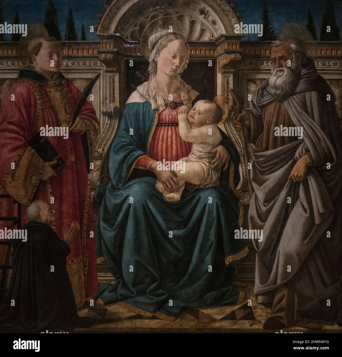 FRA Diamante - Madonna et l'enfant s'affronte avec Saint Lawrence, Saint Anthony Abbot et Canon Carlo di Giovanni Casini comme Donator (1470-71) Banque D'Images