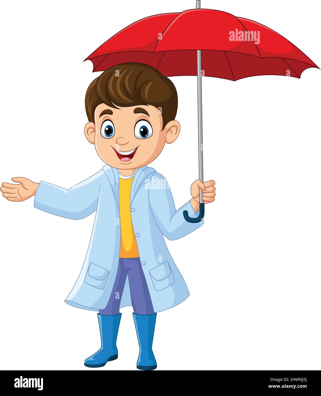 Dessin animé petit garçon heureux tenant un parapluie Illustration de Vecteur