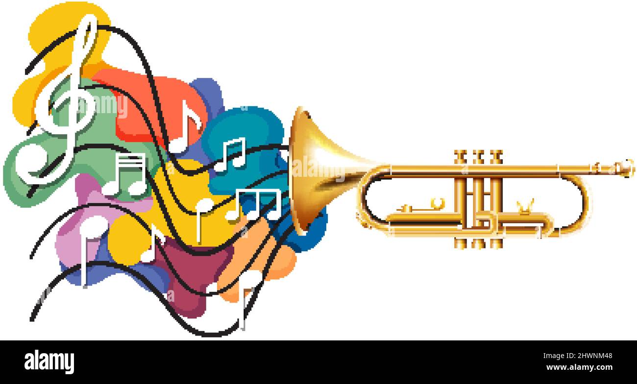 Musique notes arc-en-ciel coloré avec trompette sur fond blanc illustration  Image Vectorielle Stock - Alamy