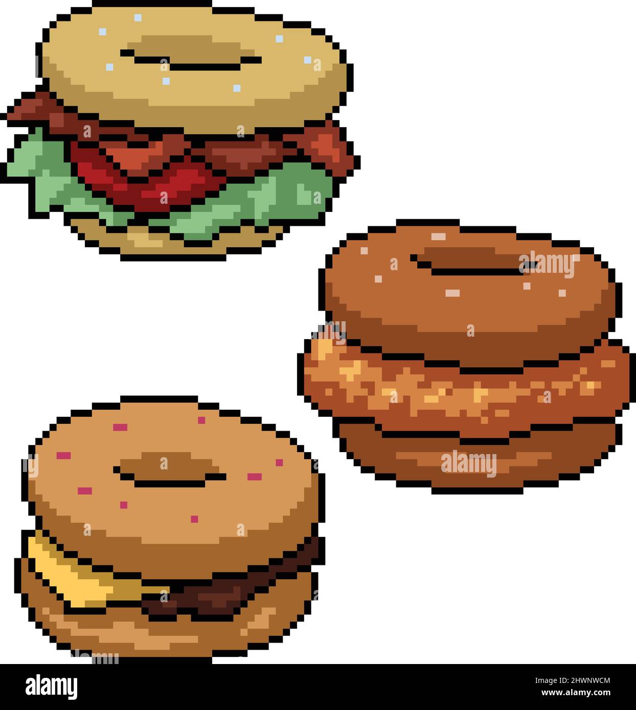 pixel art de hamburger de viande de beignet Illustration de Vecteur