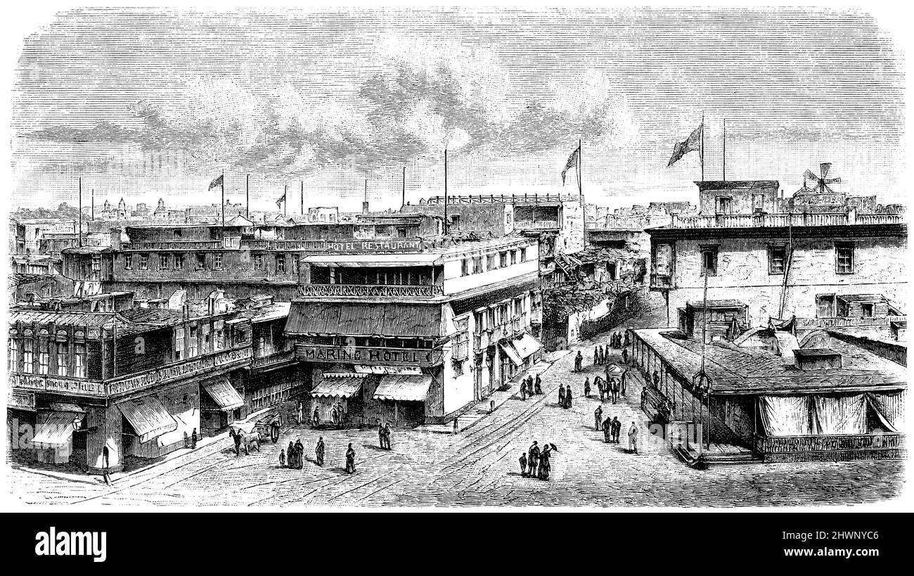 Route portuaire à Callao, , (encyclopédie, 1893), Hafenstraße zu Callao, Rue du port à Callao Banque D'Images