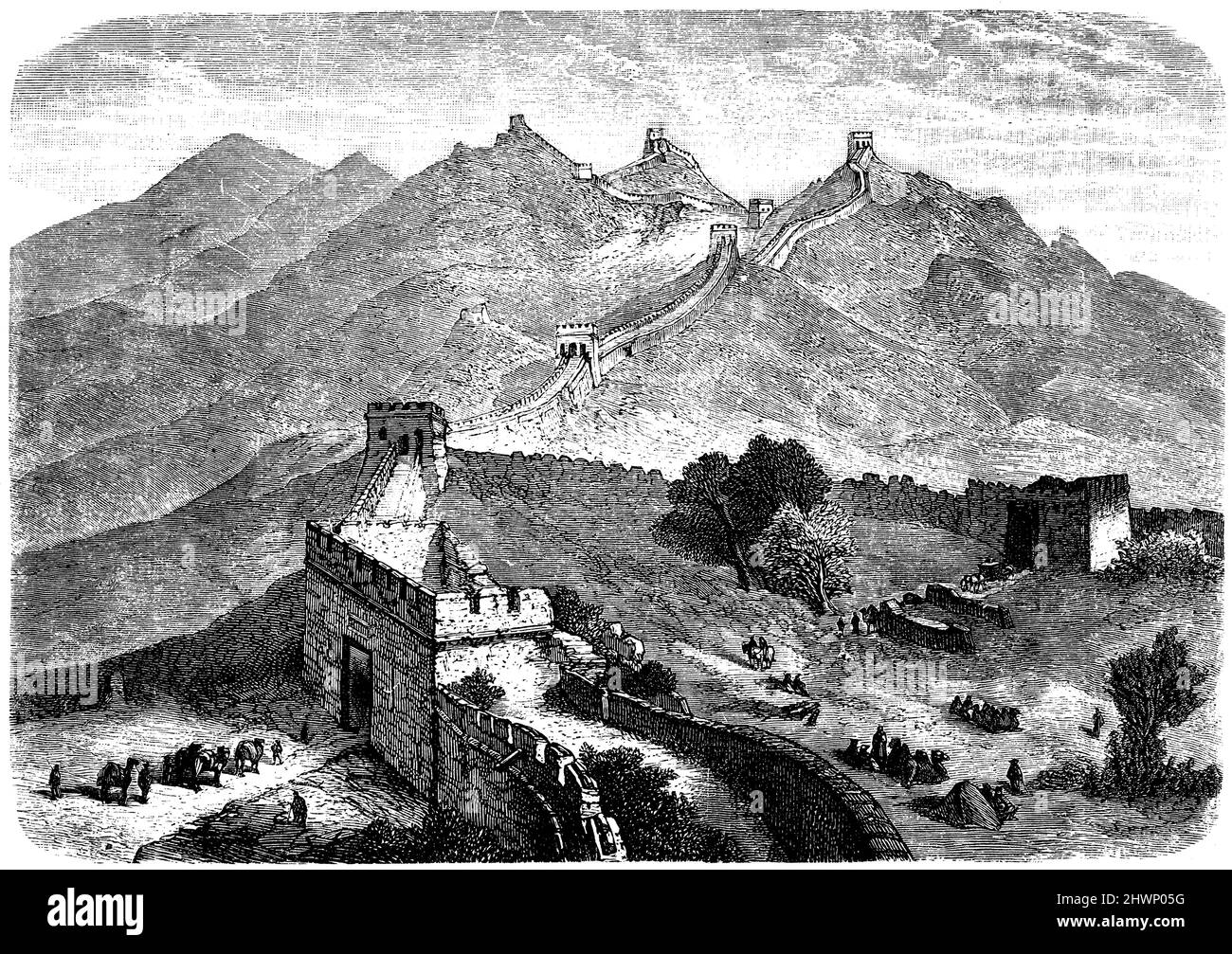 Vue sur la Grande Muraille de Chine, , (encyclopédie, 1893), Blick auf die Chinesische Mauer, vue sur la Grande Muraille de Chine Banque D'Images