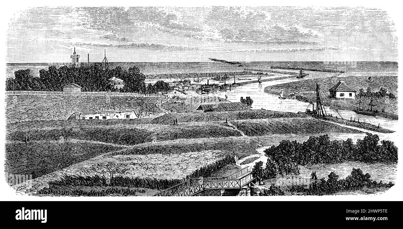 Neufahrwasser, port de Gdansk, , (encyclopédie, 1893), Neufahrwasser, Hafen von Danzig, Neufahrwasser, port de Gdansk Banque D'Images