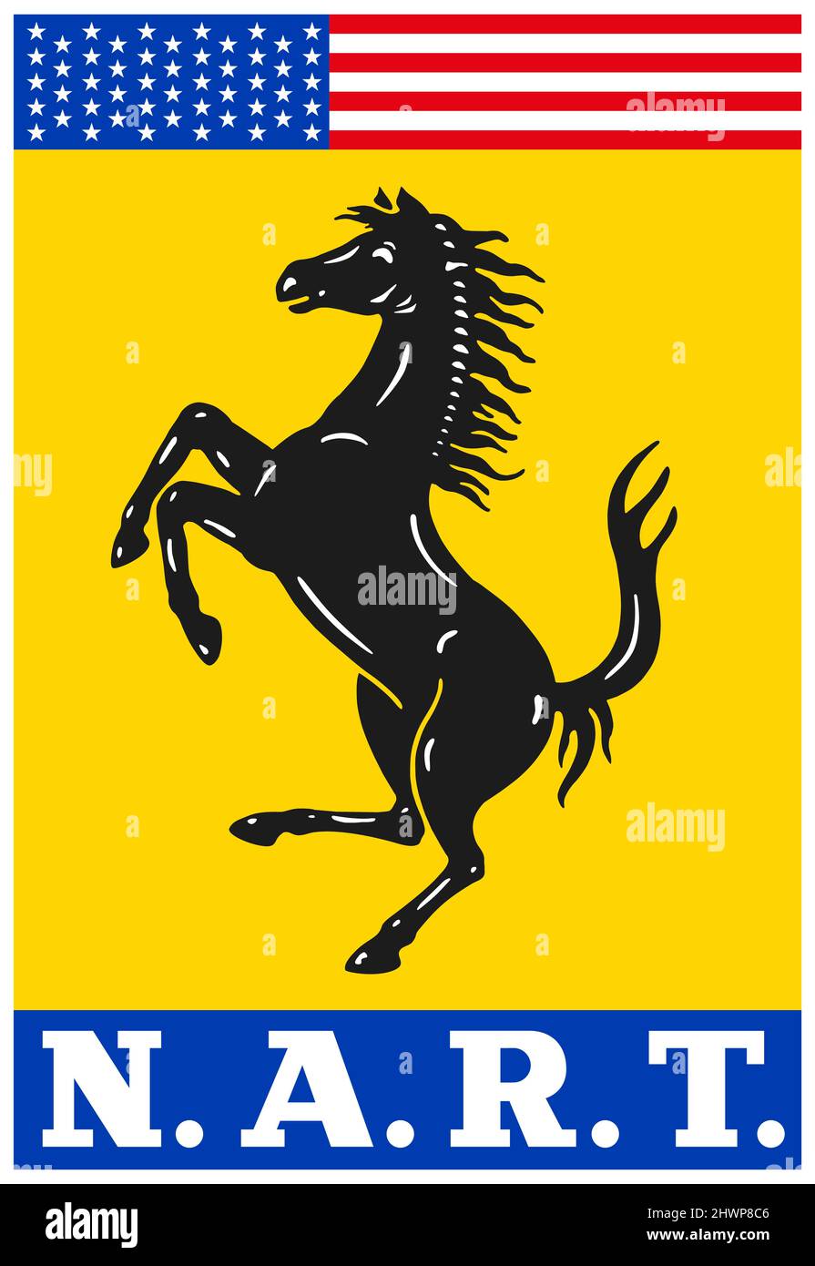 Etats-Unis, année 1958, logo de l'écurie Ferrari North American Racing Team, NART, illustration vectorielle, éditorial Banque D'Images