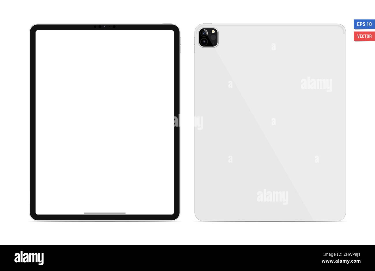Maquette d'iPad Pro 2020 12,9 à écran plat vectoriel réaliste avec écran vierge isolé sur fond blanc. Mettre l'image à l'échelle n'importe quelle résolution Illustration de Vecteur