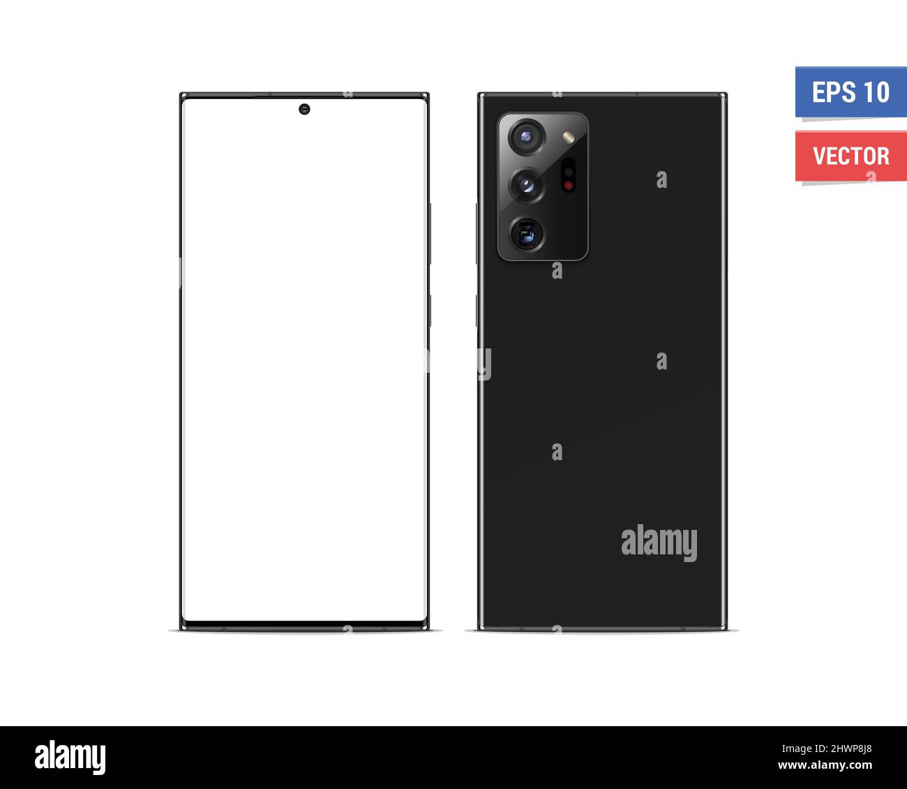Maquette plate vectorielle réaliste Samsung Galaxy Note20 Ultra isolée sur fond blanc. Mettre l'image à l'échelle n'importe quelle résolution Illustration de Vecteur