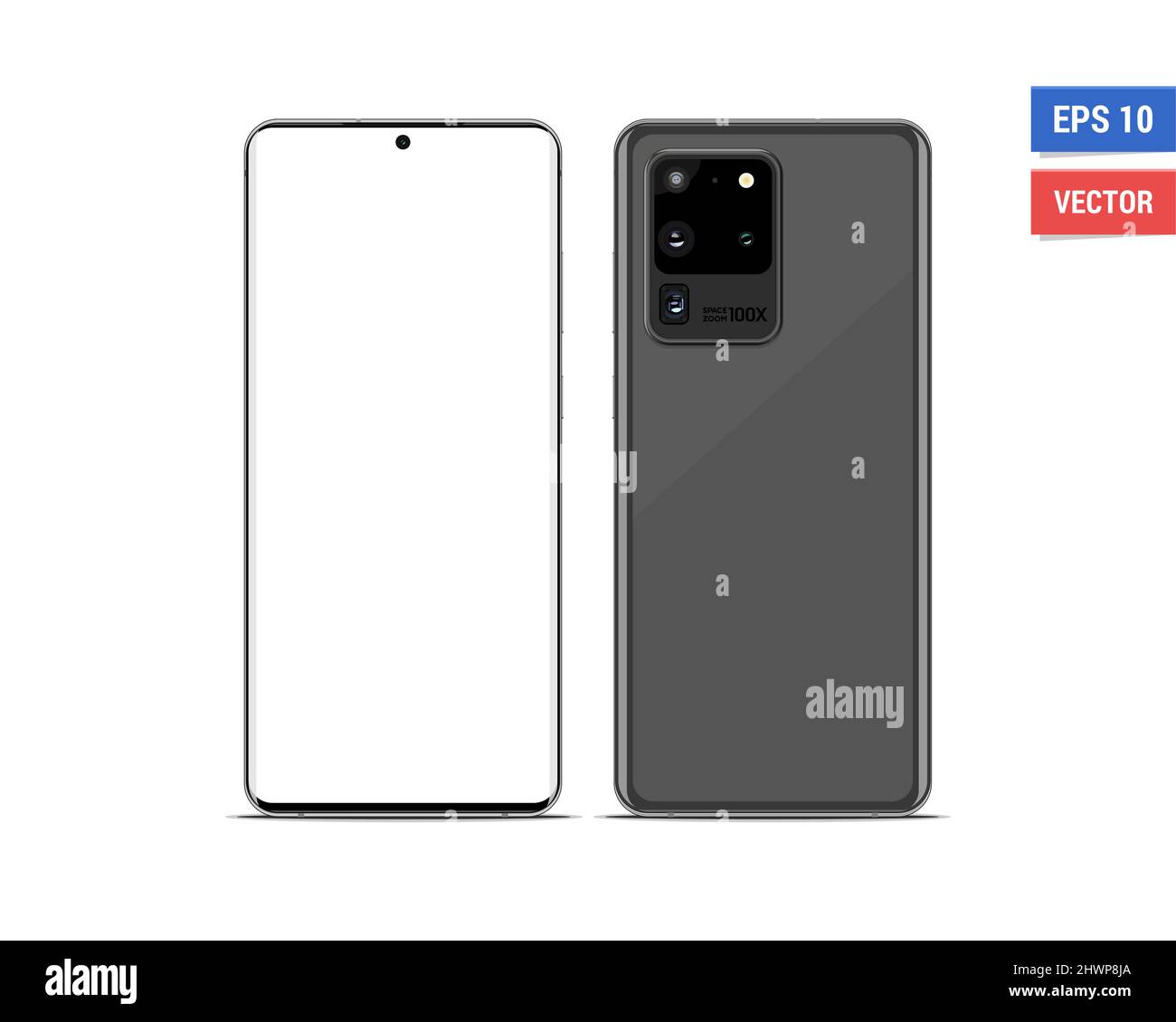 Maquette à écran plat vectoriel réaliste Samsung Galaxy S20 Ultra avec écran vierge isolé sur fond blanc. Mettre l'image à l'échelle n'importe quelle résolution Illustration de Vecteur