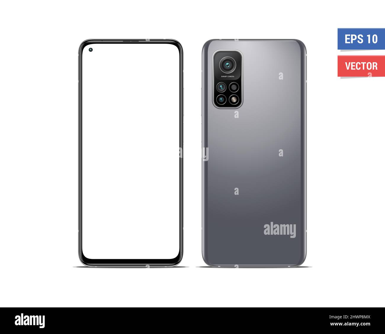 Maquette réaliste à vecteur plat Xiaomi Mi10T isolée sur fond blanc. Mettre l'image à l'échelle n'importe quelle résolution Illustration de Vecteur
