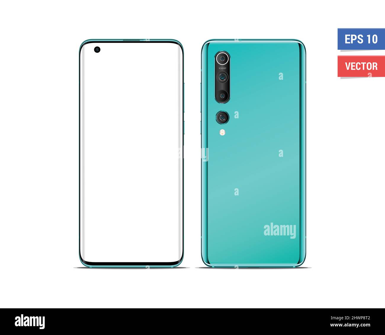 Maquette réaliste à vecteur plat Xiaomi MI10 isolée sur fond blanc. Mettre l'image à l'échelle n'importe quelle résolution Illustration de Vecteur