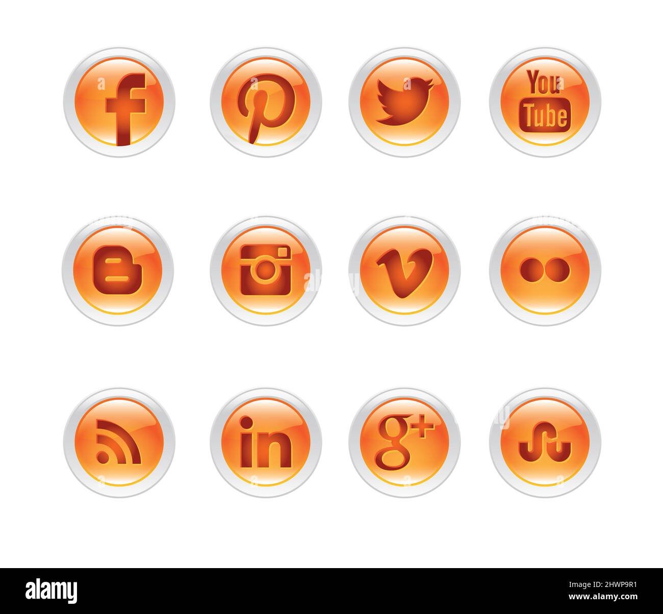 Ensemble de boutons de conception plate avec les logotypes de réseau social les plus populaires isolés sur fond blanc Banque D'Images