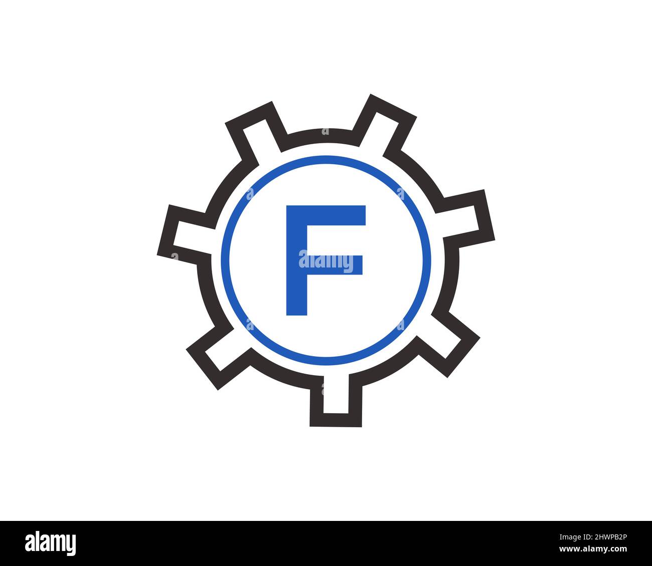 Logo Gear sur la lettre F. modèle de logo initial F Gear Letter Image