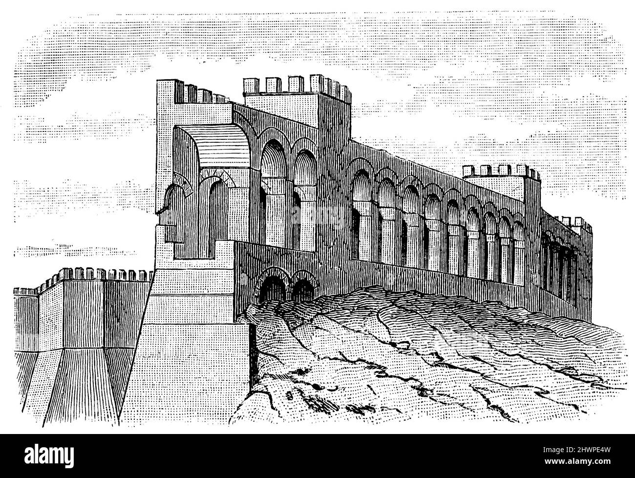 Partie des remparts de la forteresse de Rome vers 540 A.D., , (encyclopédie, 1893), Teil der Festungsmauern Roms UM 540 n. CHR., Partie des remparts de Rome vers 540 après J.-C. Banque D'Images