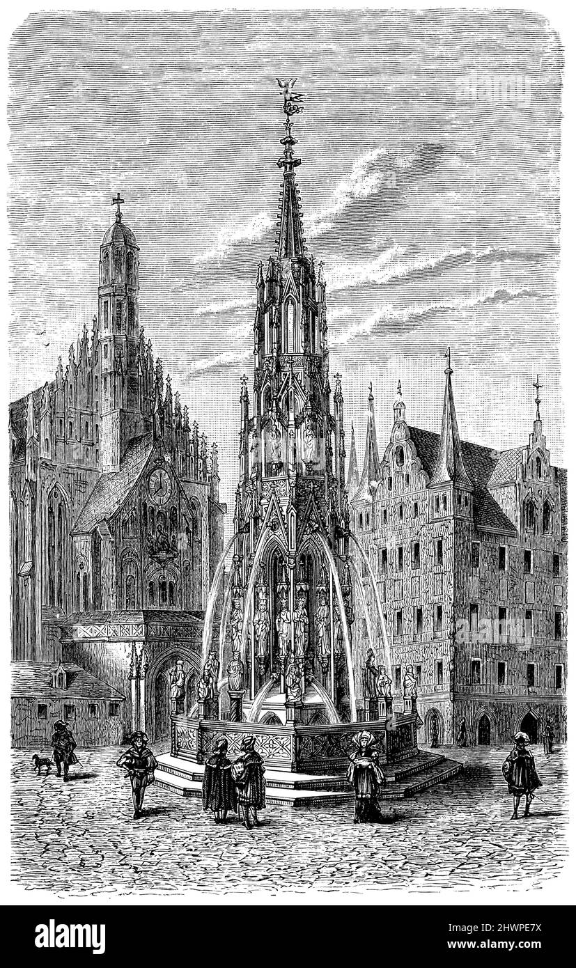 Belle fontaine à Nuremberg, , (livre d'histoire de l'art, 1887), Schöner Brunnen à Nuremberg, Belle fontaine à Nuremberg Banque D'Images