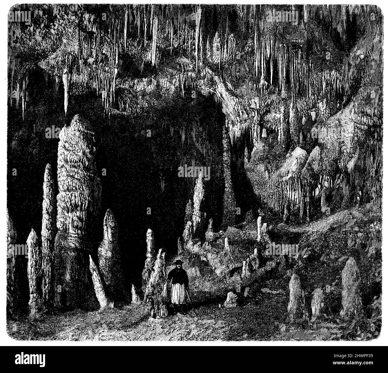 Grotte d'Aggtelek stalactite dans les Carpates, , (atlas, 1909), Tropfsteinhöhle von Aggtelek in den Karpaten, Grotte de stalactites d'Aggtelek dans les Carpates Banque D'Images