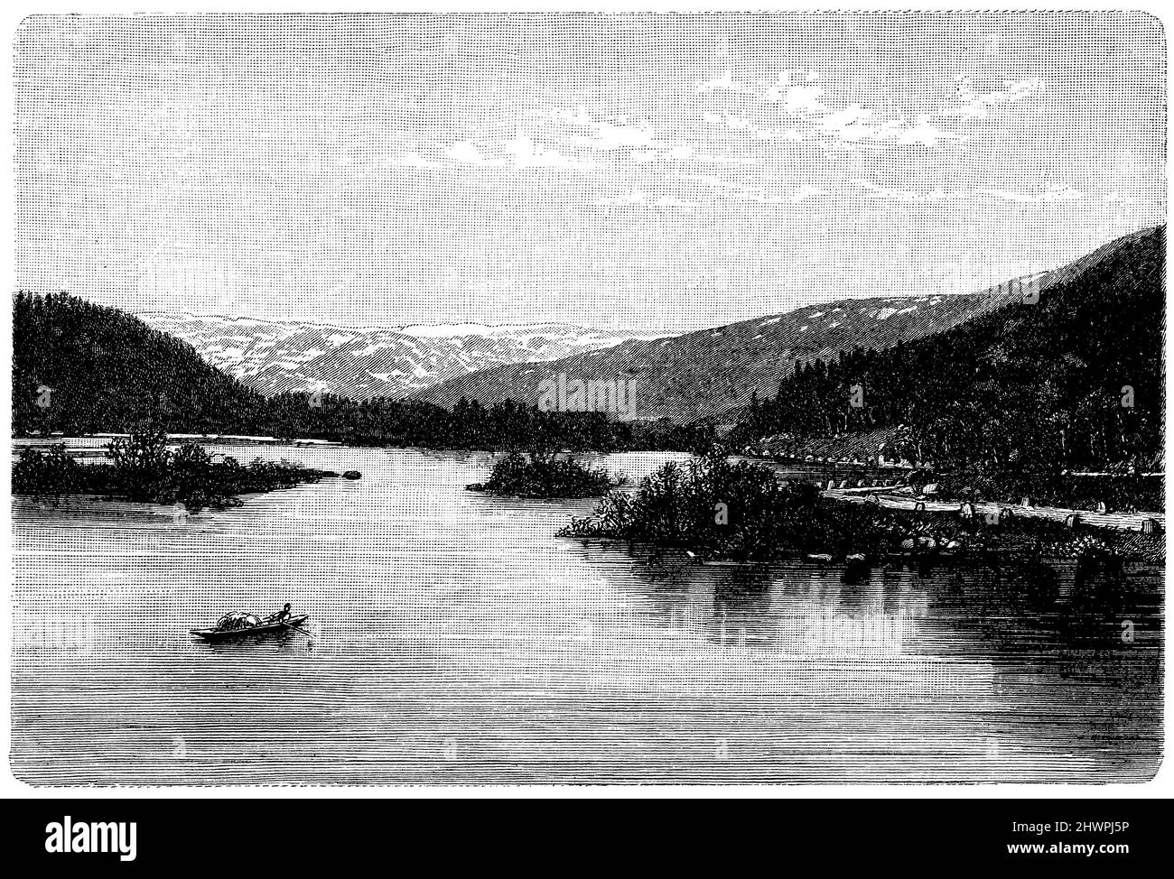 Lac de la rivière à Telemarken, , (atlas, 1909), Flussee à Telemarken, Lac fluvial de Telemark Banque D'Images