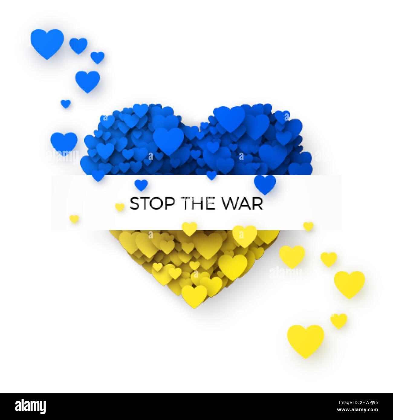 Arrêter le modèle de guerre. Drapeau bleu et jaune de l'Ukraine dans la silhouette de coeur. Concept de liberté et de paix. Arrêter la guerre et l'agression militaire. Vecteur illust Illustration de Vecteur