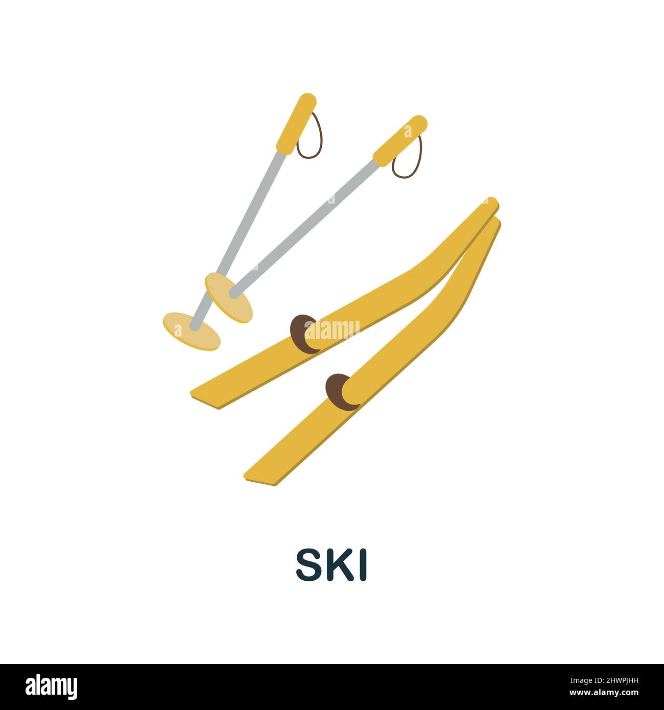 Icône ski Flat. Panneau à éléments de couleur de la collection sports d'hiver. Affiche d'icône ski plate pour la conception Web, les infographies et bien plus encore. Illustration de Vecteur