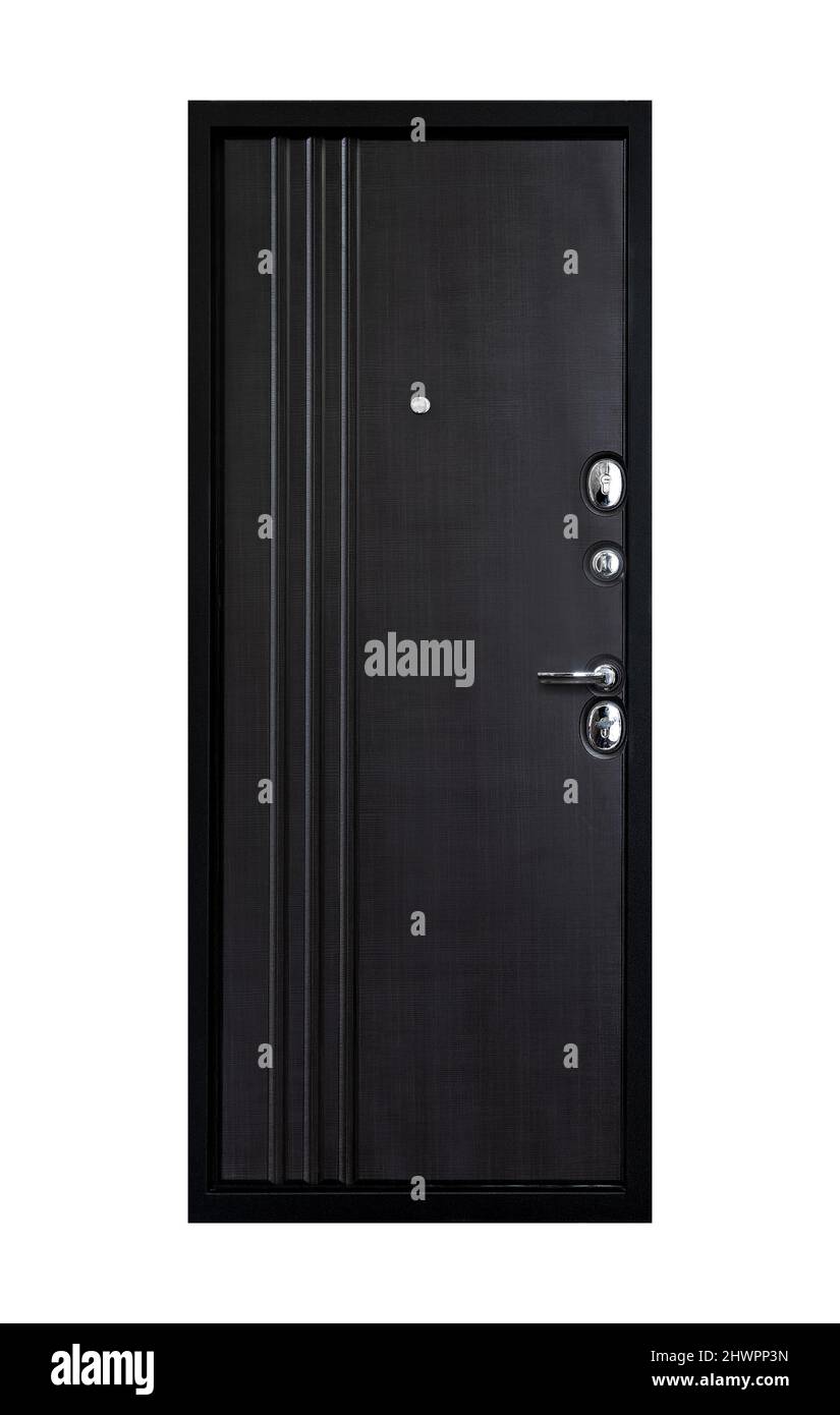 Porte avant en métal de couleur noire isolée sur fond blanc Banque D'Images