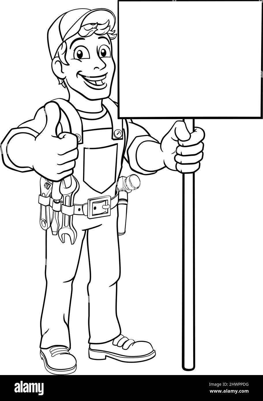 Homme à homme signe Construction Gardien Cartoon Illustration de Vecteur