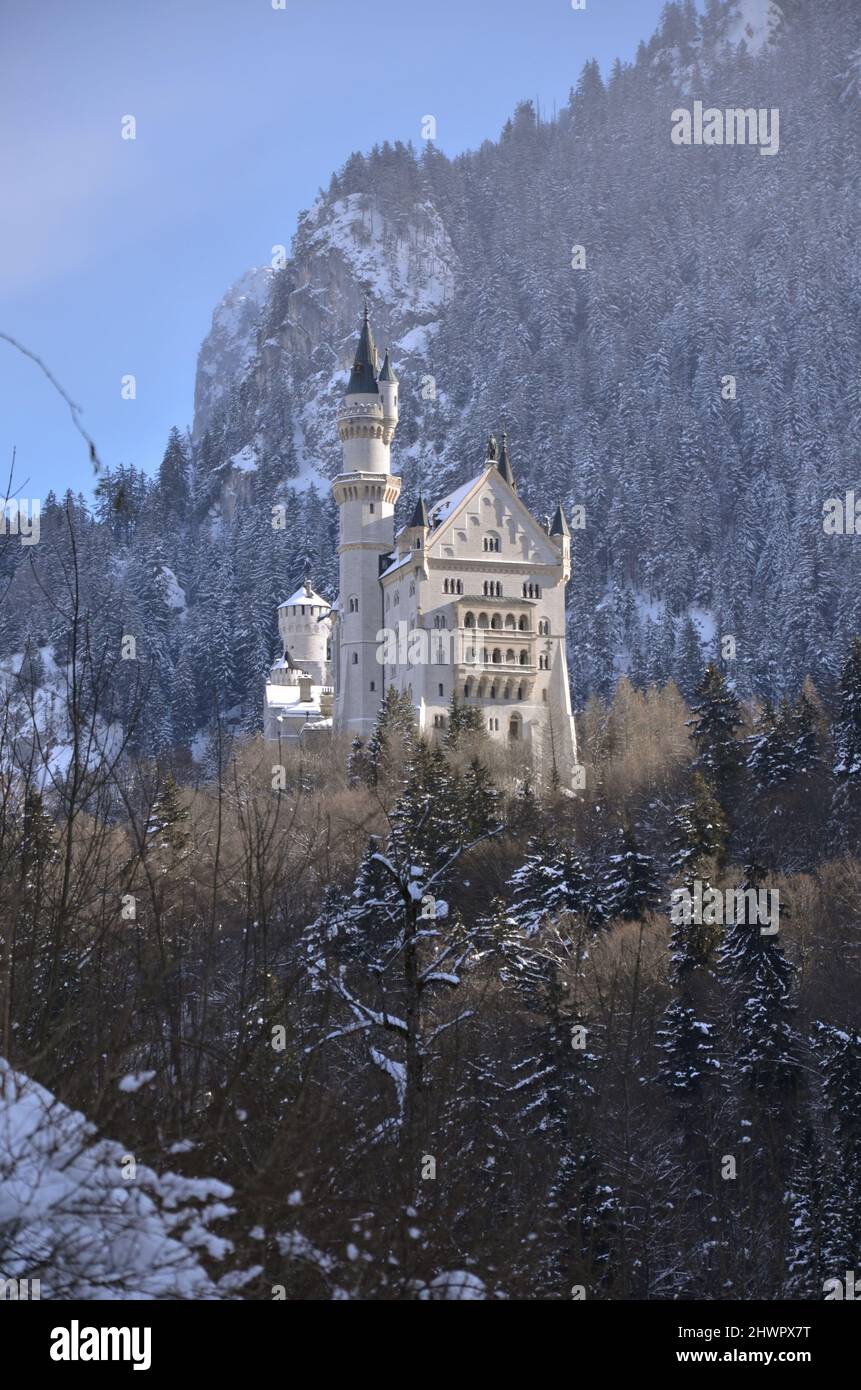 ALLEMAGNE, Bavière, Schwangau, Hohenschwangau, Neuschwanstein et les environs sous la neige Banque D'Images