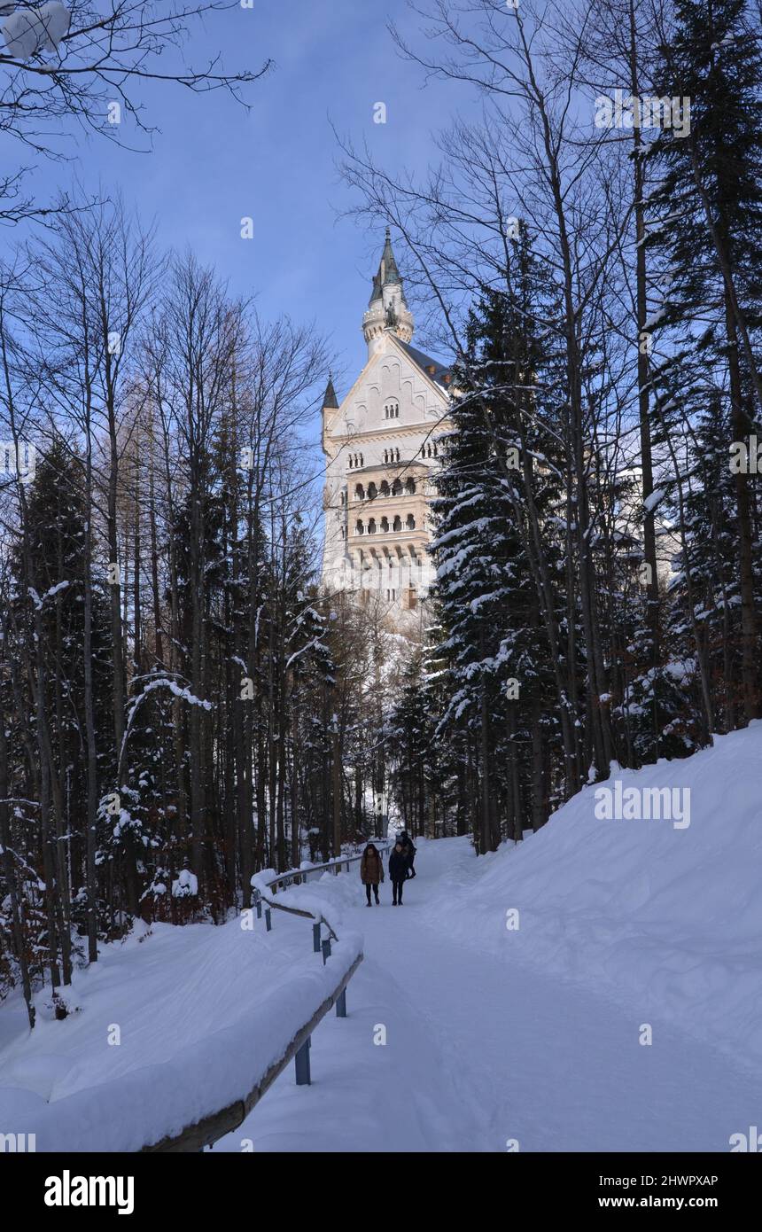 ALLEMAGNE, Bavière, Schwangau, Hohenschwangau, Neuschwanstein et les environs sous la neige Banque D'Images