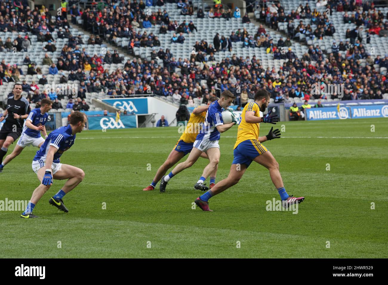 Une scène d'un match de football gaélique à Dublin, en Irlande. Banque D'Images
