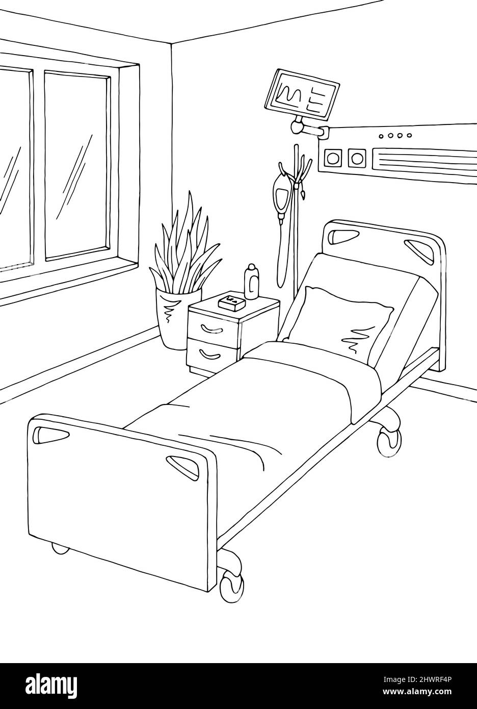 Image de la salle d'hôpital noir blanc vertical intérieur esquisse vecteur d'illustration Illustration de Vecteur