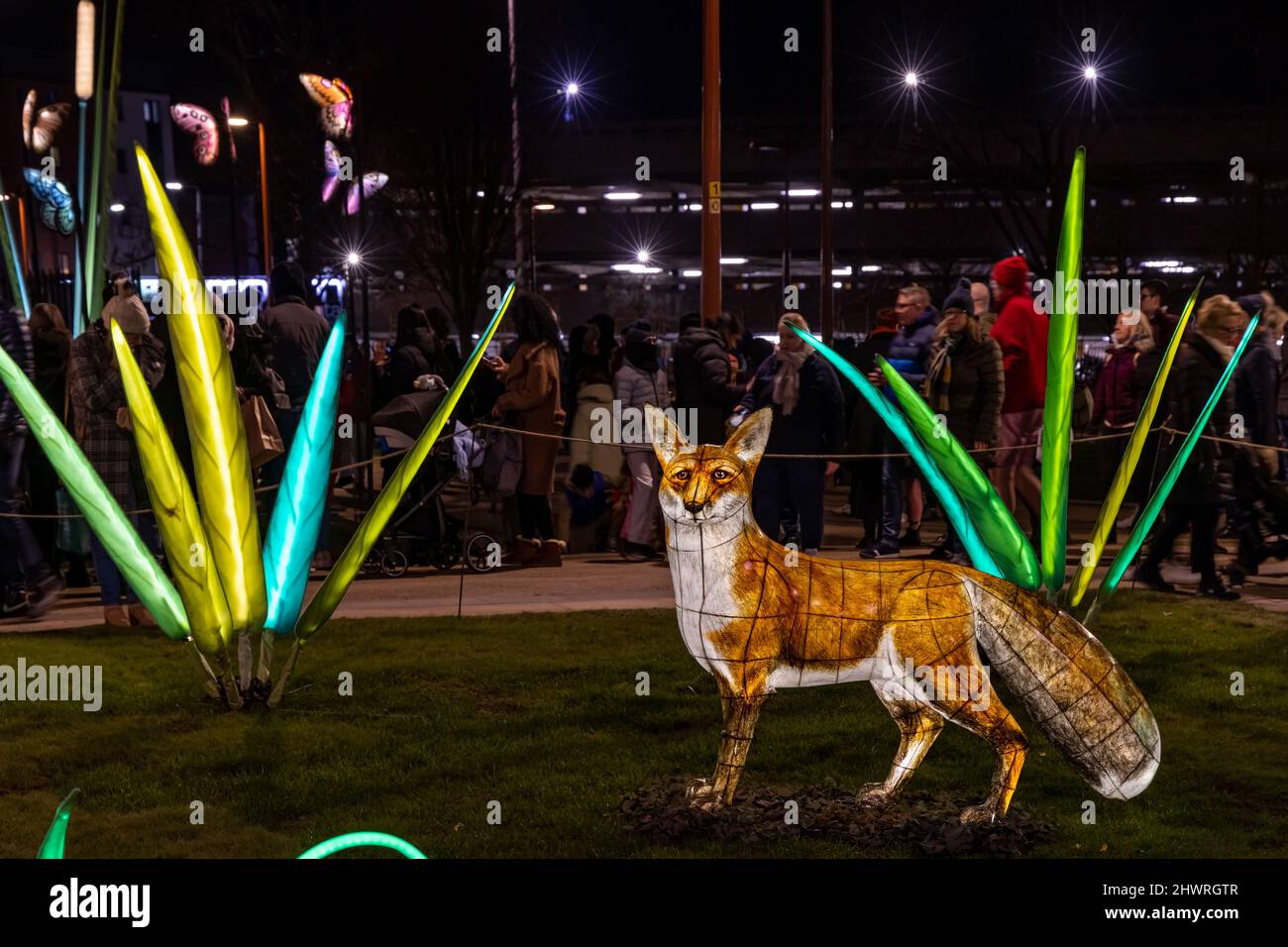 Le Light Up Leicester Festival 2022, qui éclaire les rues de Leicester avec un sentier d'œuvres d'art interactives gratuites et de divertissements. Banque D'Images