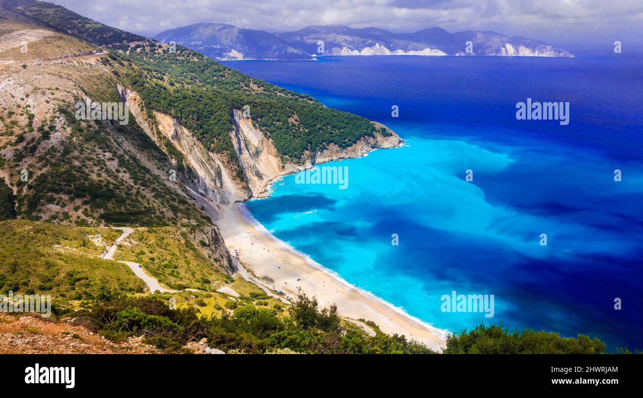 Baie de Myrtos - une des plus belles plages de Grèce avec mer turquoise. Céphalonie (kefalonia) île grecque Ionienne Banque D'Images