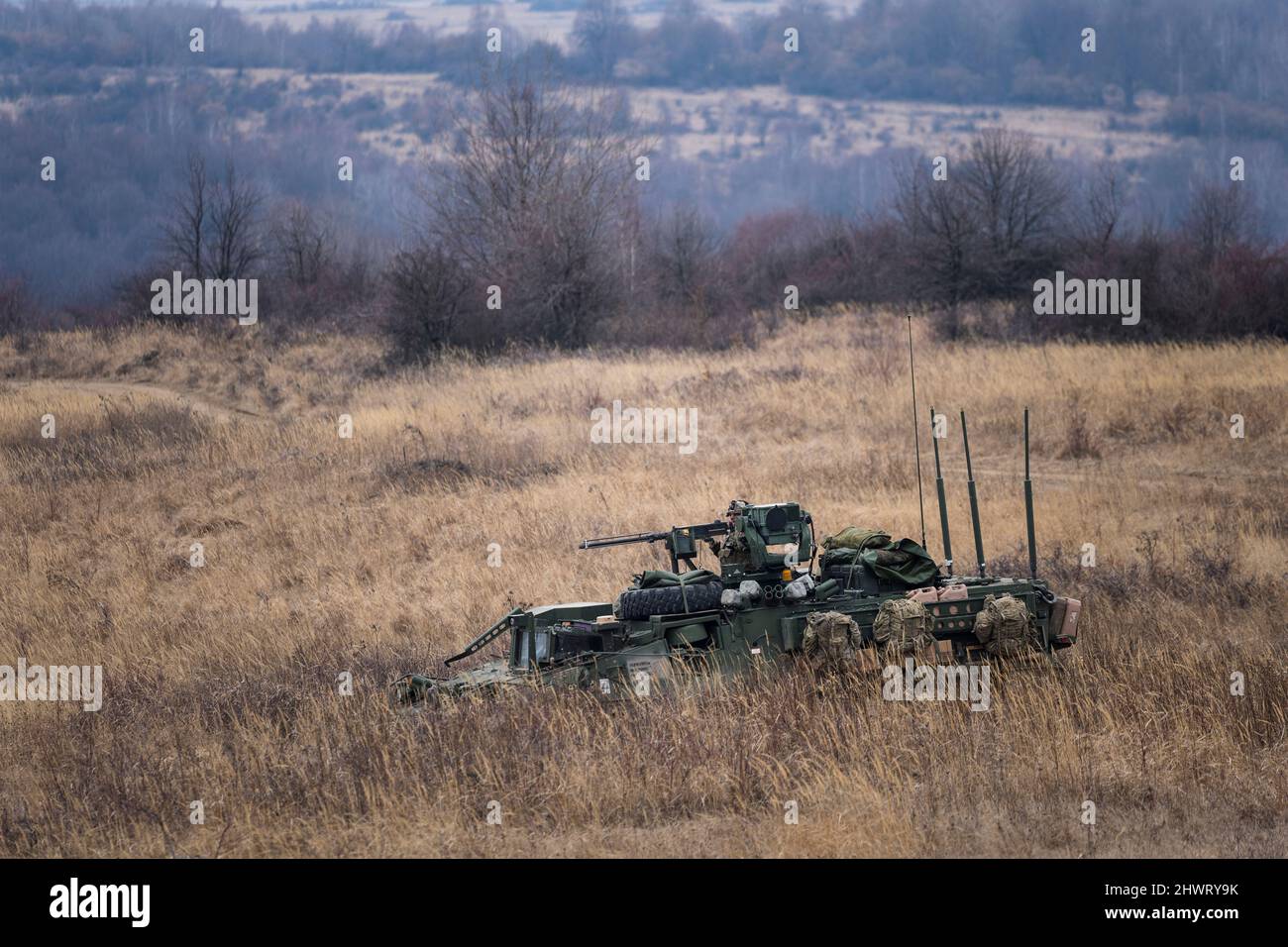 Ne l’est pas, la Slovaquie. 07th mars 2022. 2022 exercice international de grève des sabre à la base militaire de Lest, Slovaquie, le 7 mars 2022. Sur la photo, véhicules de combat blindés à huit roues Stryker. Crédit : Ondrej Deml/CTK photo/Alay Live News Banque D'Images