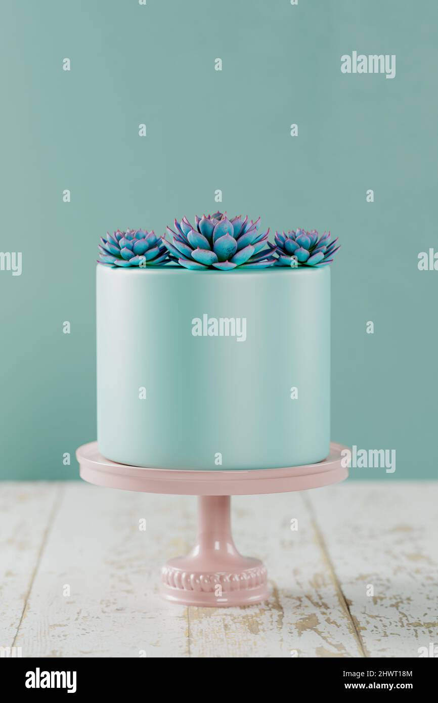 Gâteau fondant avec des succulents 3D rendu Banque D'Images