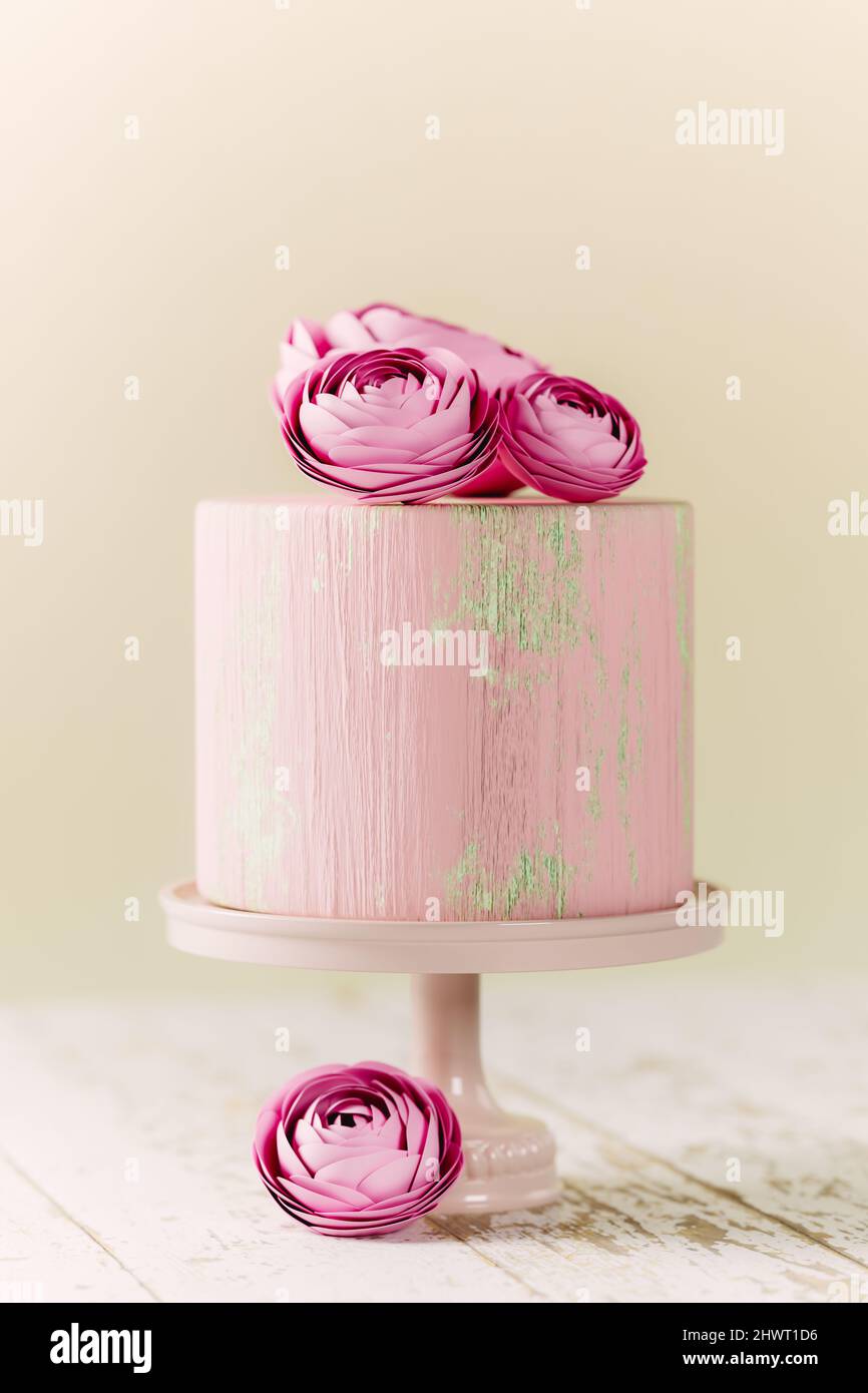 Gâteau fondant avec fleurs 3D rendu Banque D'Images