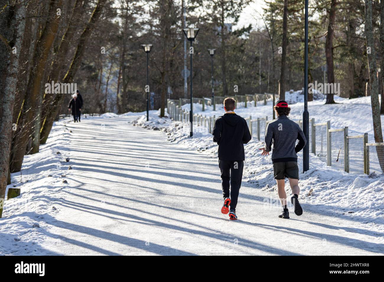 Jogging en hiver à Helsinki, Finlande Banque D'Images