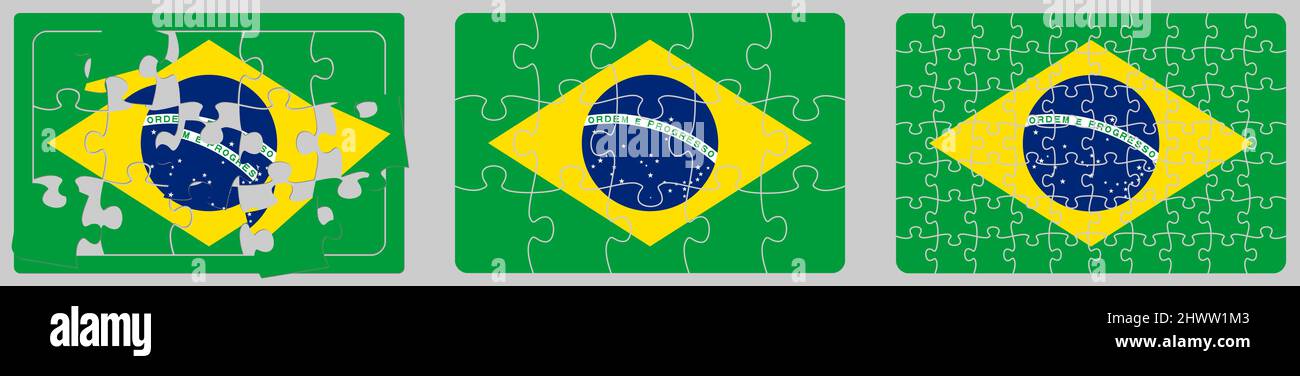 Drapeau du Brésil fait de pièces de puzzle, différentes versions Illustration de Vecteur