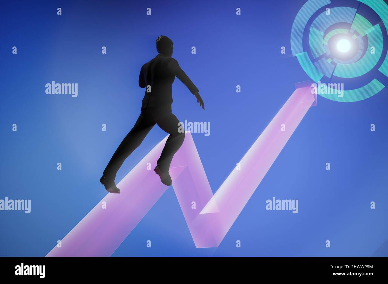 3d illustration . Concept de travail d'équipe , succès . Les hommes d'affaires vont en flèche Banque D'Images