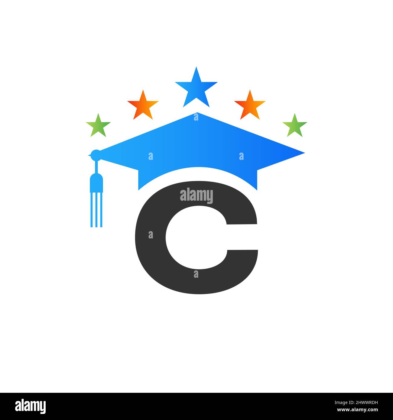Lettre C logo Education concept de limite de graduation initiale. Modèle de conception de logo pour l'enseignement avec modèle vectoriel de chapeau pour les diplômés C Letter Illustration de Vecteur