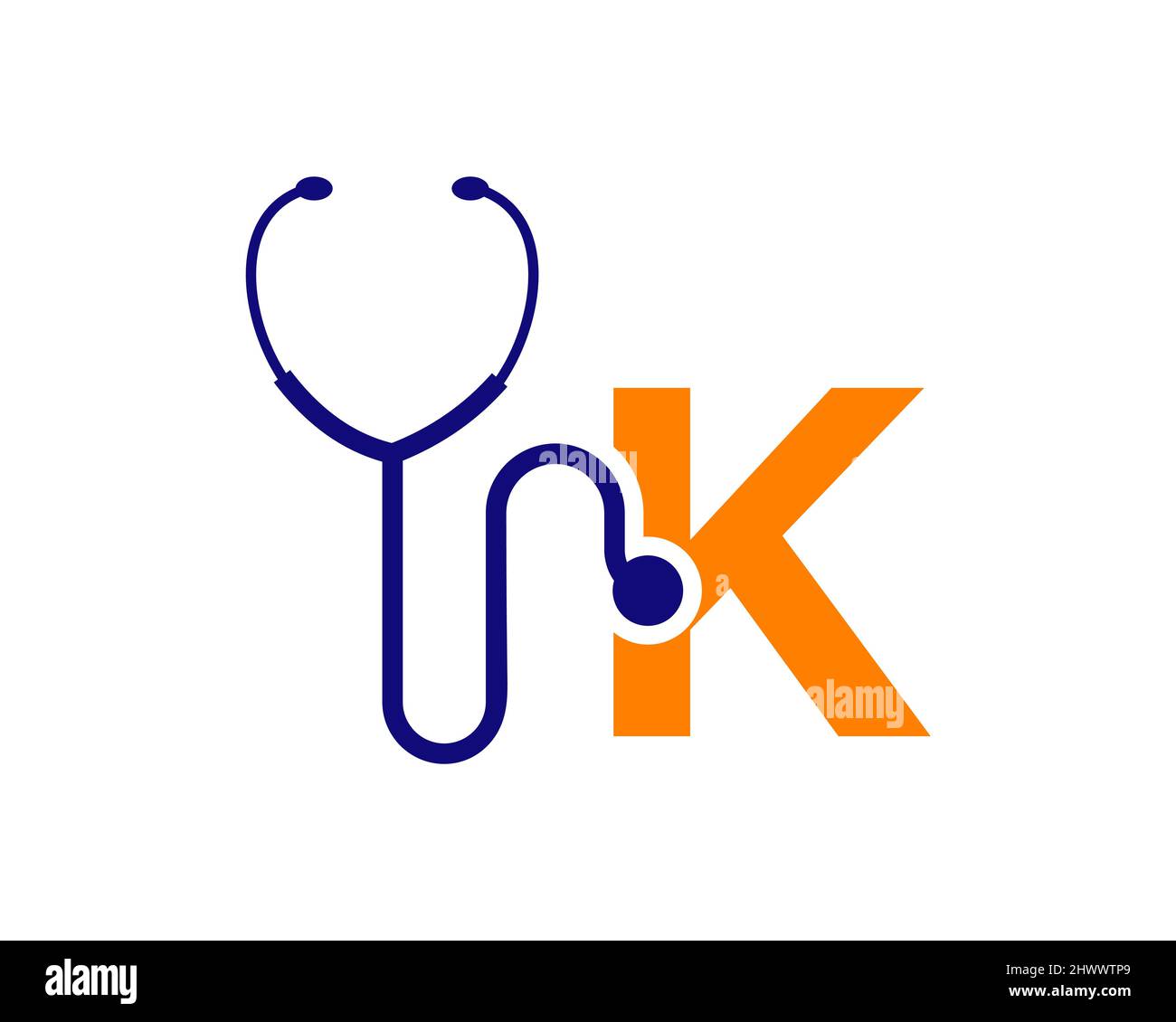 Logo des soins de santé avec concept de lettre K. Concept de lettre K du logo stéthoscope. Logo médical et médical Illustration de Vecteur