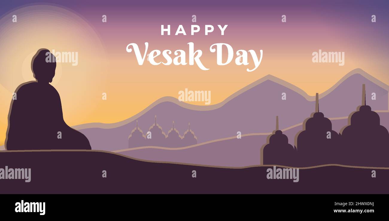 Bonne illustration de la journée Vesak avec silhouette de bouddha Illustration de Vecteur