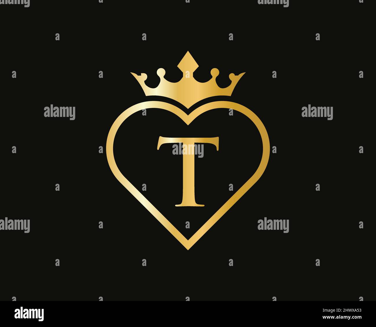 Logo T avec forme couronne et Amour. Logo lettre T en forme de coeur, or, Beauté, mode, secteur des cosmétiques, Spa, Salons et concept vectoriel de yoga Illustration de Vecteur