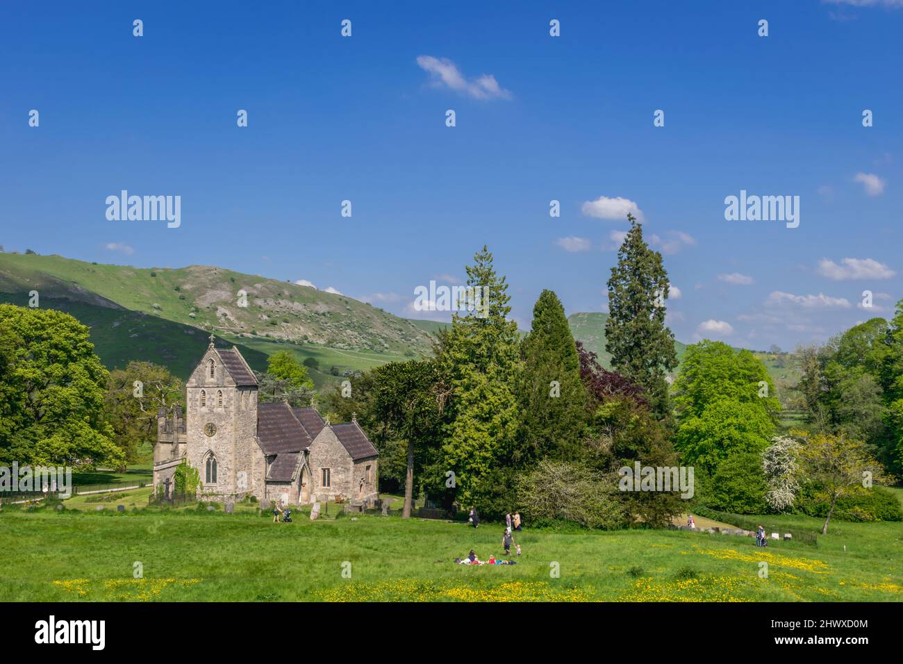 Ancienne église en Ilam, Peak District, Royaume-Uni Banque D'Images