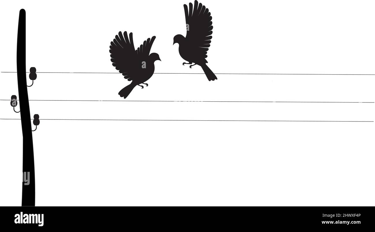 Silhouettes d'oiseaux sur fil, vecteur. Décalcomanies murales, illustrations murales. Design minimaliste scandinave. Affiche isolée sur fond blanc Illustration de Vecteur